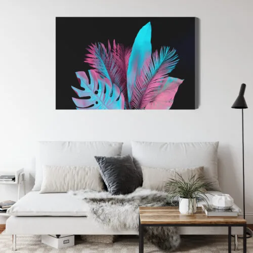 Obraz na płótnie Liście Nowoczesny Neonowe liście  Premium Canvas - obrazek 4