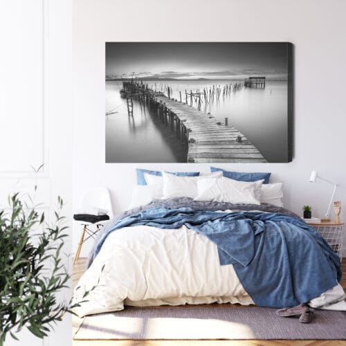 Obraz na płótnie Pomost Czarno-biały Spokojna woda  Premium Canvas - obrazek 3