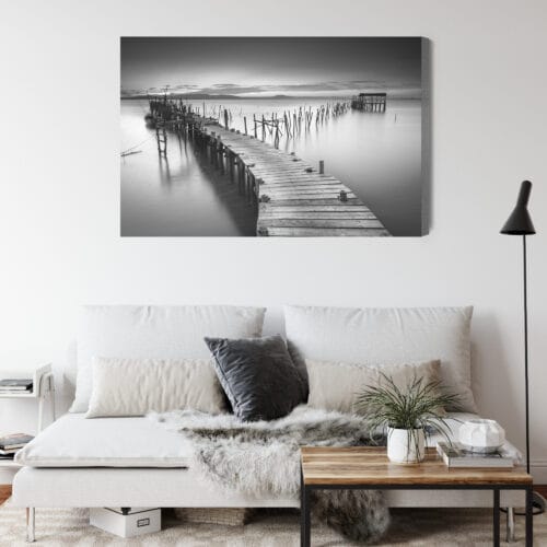Obraz na płótnie Pomost Czarno-biały Spokojna woda  Premium Canvas - obrazek 4