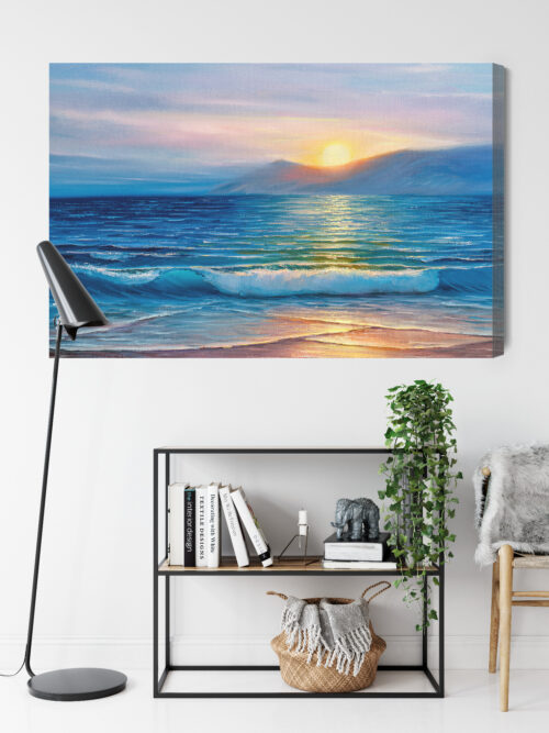 Obraz na płótnie Morze Zachód słońca Impresjonizm Błękitna fala  Premium Canvas - obrazek 9