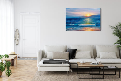 Obraz na płótnie Morze Zachód słońca Impresjonizm Błękitna fala  Premium Canvas - obrazek 6