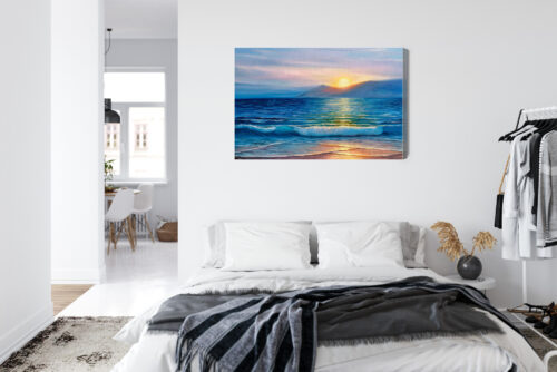 Obraz na płótnie Morze Zachód słońca Impresjonizm Błękitna fala  Premium Canvas - obrazek 7