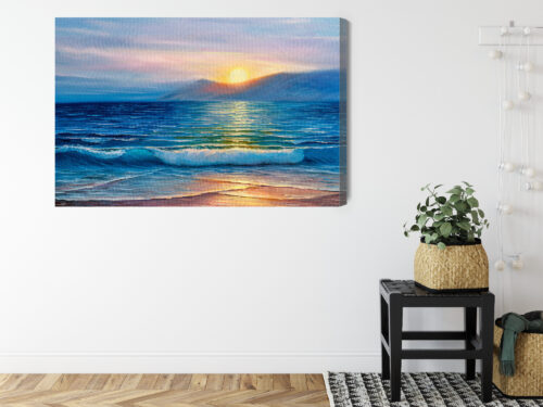 Obraz na płótnie Morze Zachód słońca Impresjonizm Błękitna fala  Premium Canvas - obrazek 8