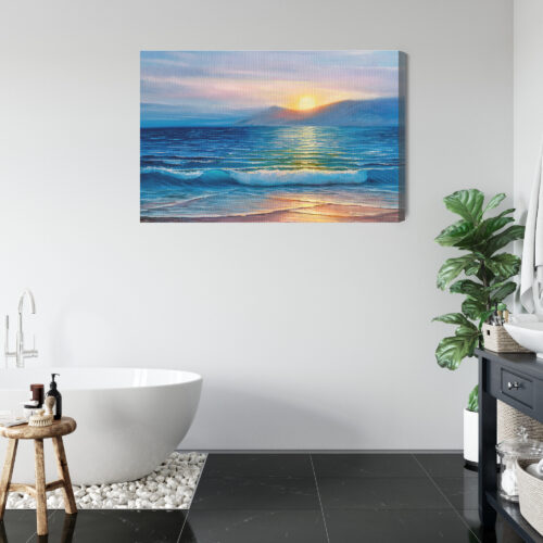 Obraz na płótnie Morze Zachód słońca Impresjonizm Błękitna fala  Premium Canvas - obrazek 5