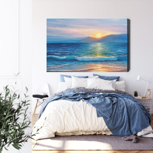 Obraz na płótnie Morze Zachód słońca Impresjonizm Błękitna fala  Premium Canvas - obrazek 3