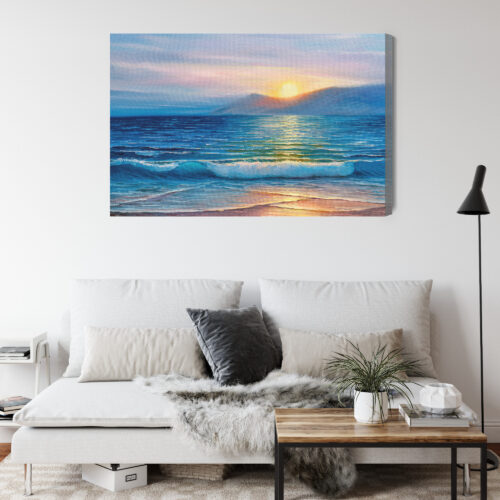 Obraz na płótnie Morze Zachód słońca Impresjonizm Błękitna fala  Premium Canvas - obrazek 4