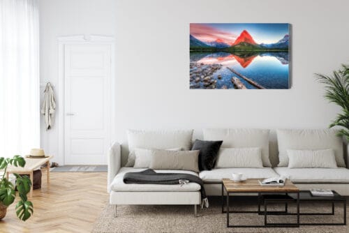 Obraz na płótnie Górski szczyt w odbiciu jeziora Fotografia  Premium Canvas - obrazek 6
