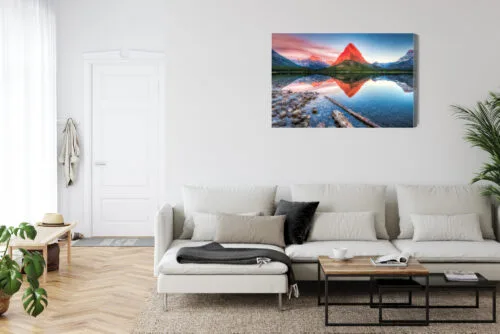 Obraz na płótnie Górski szczyt w odbiciu jeziora Fotografia  Premium Canvas - obrazek 6