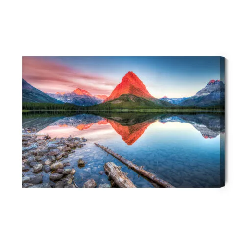 Obraz na płótnie Górski szczyt w odbiciu jeziora Fotografia  Premium Canvas - obrazek 2