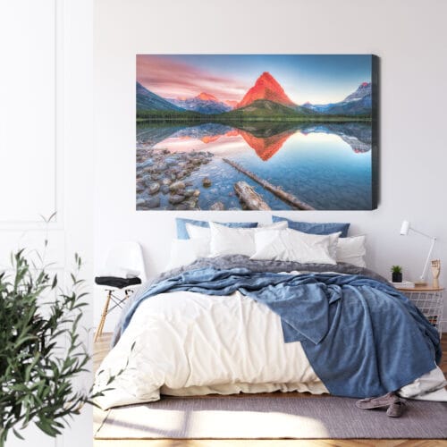 Obraz na płótnie Górski szczyt w odbiciu jeziora Fotografia  Premium Canvas - obrazek 3