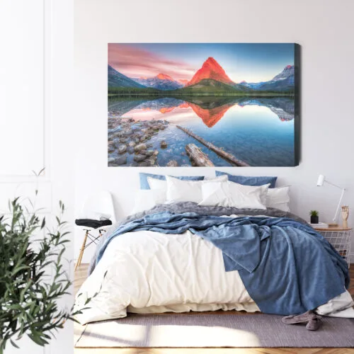 Obraz na płótnie Górski szczyt w odbiciu jeziora Fotografia  Premium Canvas - obrazek 3