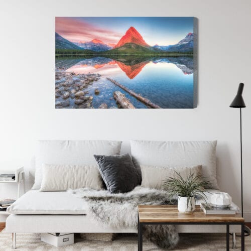 Obraz na płótnie Górski szczyt w odbiciu jeziora Fotografia  Premium Canvas - obrazek 4