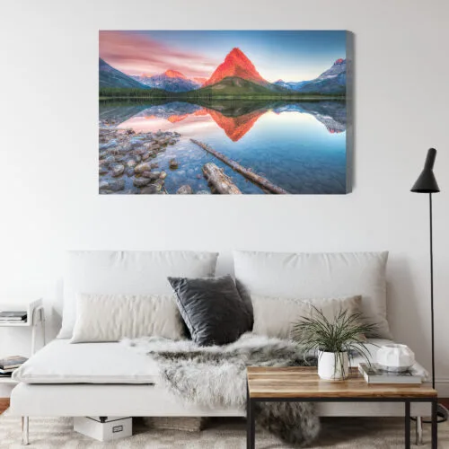 Obraz na płótnie Górski szczyt w odbiciu jeziora Fotografia  Premium Canvas - obrazek 4