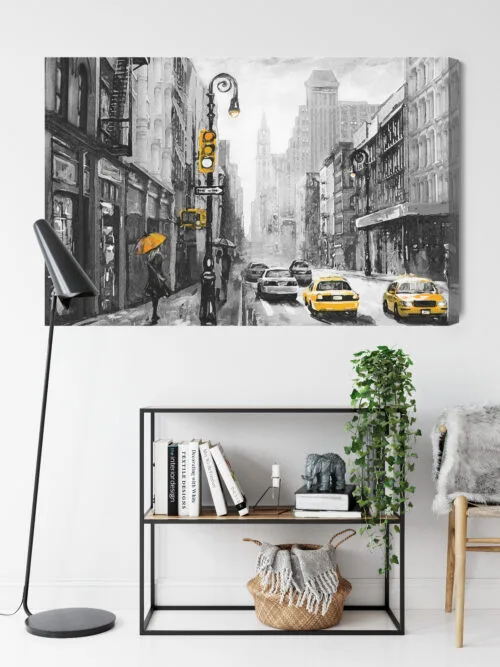 Obraz na płótnie Nowy Jork w Deszczu z Żółtymi Akcentami  Premium Canvas - obrazek 9