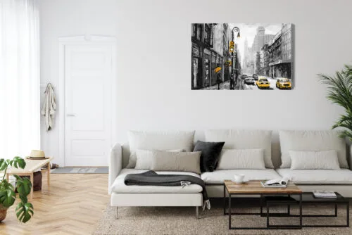 Obraz na płótnie Nowy Jork w Deszczu z Żółtymi Akcentami  Premium Canvas - obrazek 6
