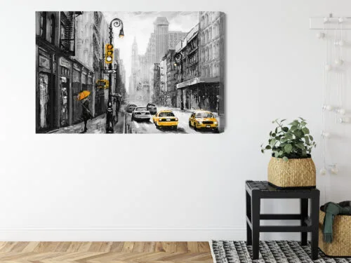 Obraz na płótnie Nowy Jork w Deszczu z Żółtymi Akcentami  Premium Canvas - obrazek 8