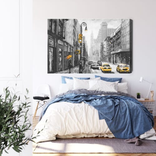 Obraz na płótnie Nowy Jork w Deszczu z Żółtymi Akcentami  Premium Canvas - obrazek 3