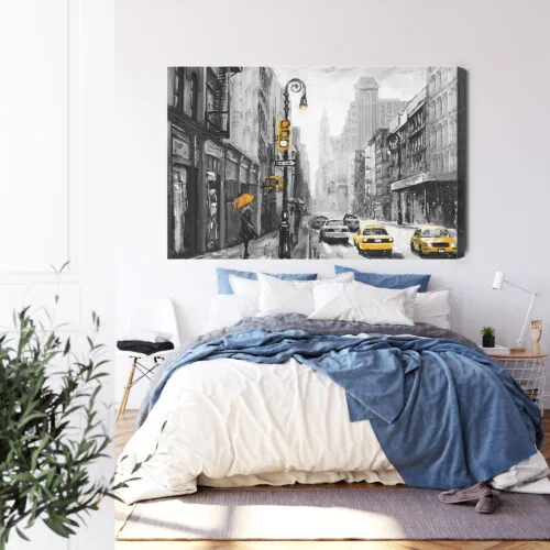 Obraz na płótnie Nowy Jork w Deszczu z Żółtymi Akcentami  Premium Canvas - obrazek 3
