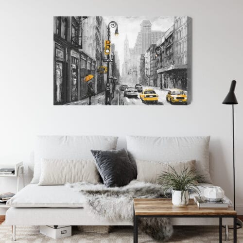 Obraz na płótnie Nowy Jork w Deszczu z Żółtymi Akcentami  Premium Canvas - obrazek 4