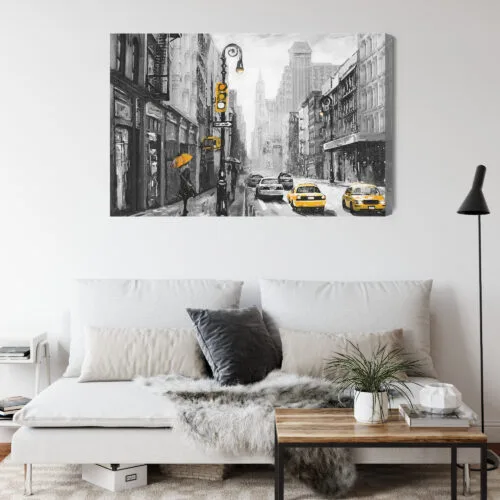 Obraz na płótnie Nowy Jork w Deszczu z Żółtymi Akcentami  Premium Canvas - obrazek 4