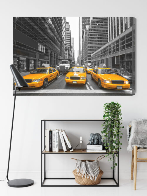 Obraz na płótnie Nowojorskie Taksówki Żółte w Czerni i Bieli  Premium Canvas - obrazek 9