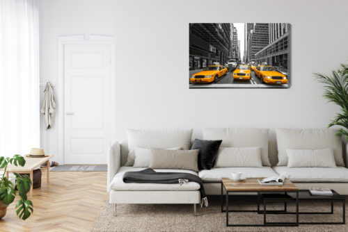 Obraz na płótnie Nowojorskie Taksówki Żółte w Czerni i Bieli  Premium Canvas - obrazek 6