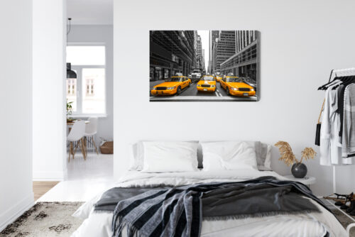 Obraz na płótnie Nowojorskie Taksówki Żółte w Czerni i Bieli  Premium Canvas - obrazek 7