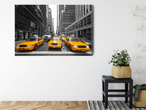 Obraz na płótnie Nowojorskie Taksówki Żółte w Czerni i Bieli  Premium Canvas - obrazek 8
