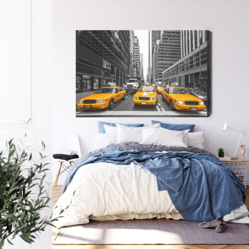 Obraz na płótnie Nowojorskie Taksówki Żółte w Czerni i Bieli  Premium Canvas - obrazek 3