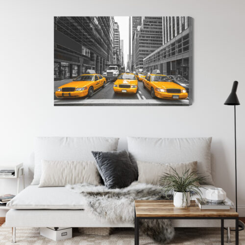 Obraz na płótnie Nowojorskie Taksówki Żółte w Czerni i Bieli  Premium Canvas - obrazek 4