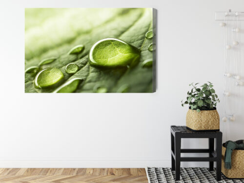 Obraz na płótnie Krople Wody Natura Liść Makrofotografia  Premium Canvas - obrazek 8