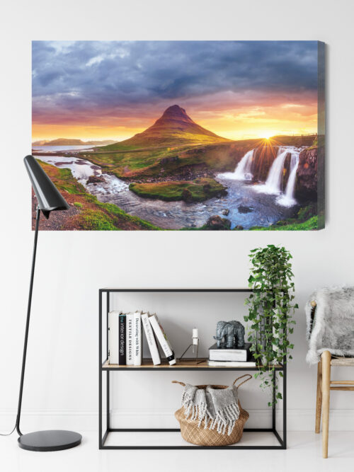Obraz na płótnie Góra Wodospad Islandia Zachód słońca  Premium Canvas - obrazek 9