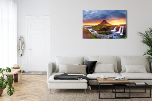 Obraz na płótnie Góra Wodospad Islandia Zachód słońca  Premium Canvas - obrazek 6
