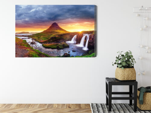 Obraz na płótnie Góra Wodospad Islandia Zachód słońca  Premium Canvas - obrazek 8