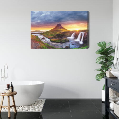 Obraz na płótnie Góra Wodospad Islandia Zachód słońca  Premium Canvas - obrazek 5