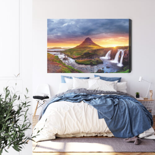 Obraz na płótnie Góra Wodospad Islandia Zachód słońca  Premium Canvas - obrazek 3