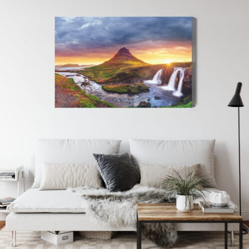 Obraz na płótnie Góra Wodospad Islandia Zachód słońca  Premium Canvas - obrazek 4