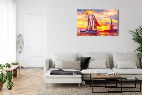 Obraz na płótnie Nowy Jork Akwarela Zachód  Premium Canvas - obrazek 6