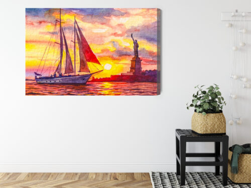 Obraz na płótnie Nowy Jork Akwarela Zachód  Premium Canvas - obrazek 8