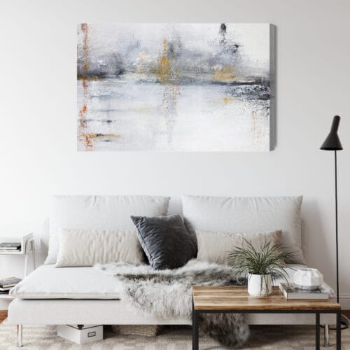 Obraz na płótnie Abstrakcja w bieli i złocie Nowoczesny pejzaż  Premium Canvas - obrazek 4