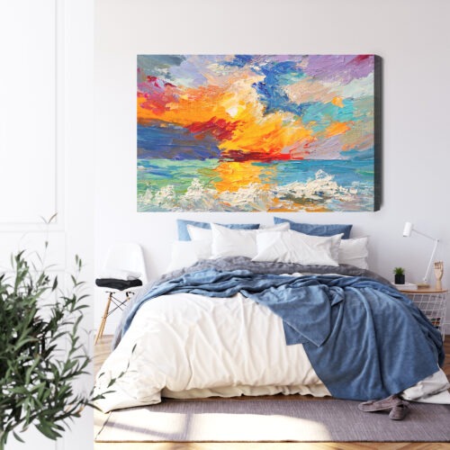 Obraz na płótnie Morze Zachód Słońca Impresjonistyczna fala  Premium Canvas - obrazek 3