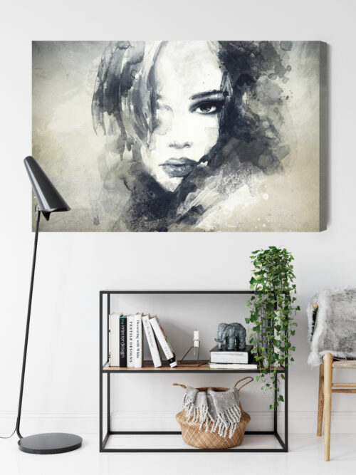 Obraz na płótnie Portret kobiety Akwarela Czarno-biała ekspresja Premium Canvas - obrazek 9