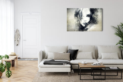 Obraz na płótnie Portret kobiety Akwarela Czarno-biała ekspresja Premium Canvas - obrazek 6