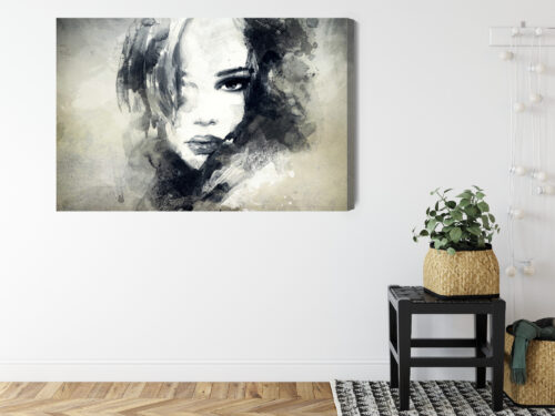 Obraz na płótnie Portret kobiety Akwarela Czarno-biała ekspresja Premium Canvas - obrazek 8