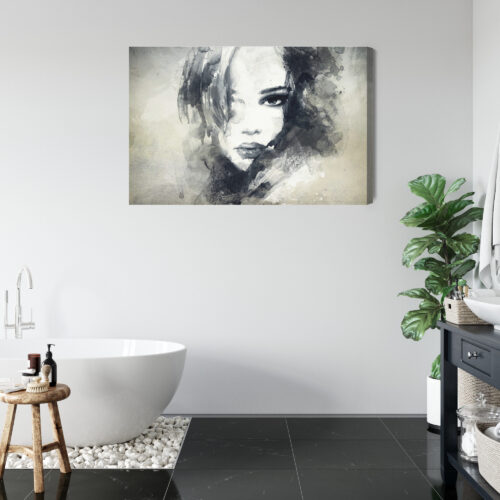 Obraz na płótnie Portret kobiety Akwarela Czarno-biała ekspresja Premium Canvas - obrazek 5