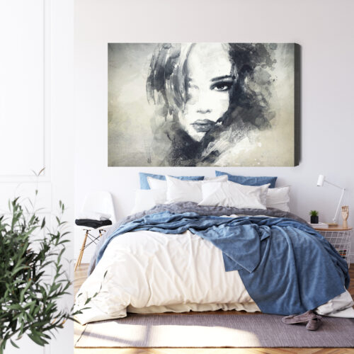 Obraz na płótnie Portret kobiety Akwarela Czarno-biała ekspresja Premium Canvas - obrazek 3