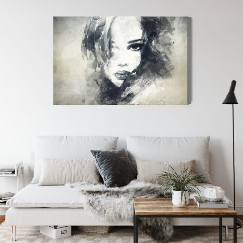 Obraz na płótnie Portret kobiety Akwarela Czarno-biała ekspresja Premium Canvas - obrazek 4