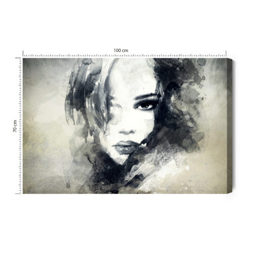 Obraz na płótnie Portret kobiety Akwarela Czarno-biała ekspresja Premium Canvas