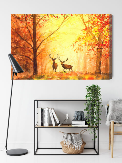 Obraz na płótnie Jelenie Akwarela Las  Premium Canvas - obrazek 9