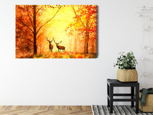 Obraz na płótnie Jelenie Akwarela Las  Premium Canvas - obrazek 8